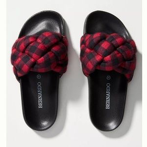 ANTHROPOLOGIE BERNARDO Rylee Braided Puffy Plaid Band Slides Comfort, Size 7
